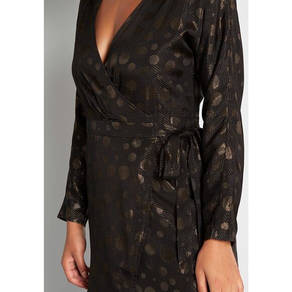 NEW Modcloth Golden Record Party Wrap Dress Black - Picture 4 of 14